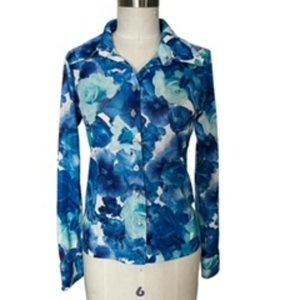 Rampage Blue Floral Button Up Blouse - Size M